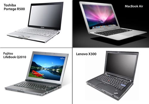 Apple MacBook Air vs. Toshiba Portege R500 vs. Fujitsu LifeBook Q2010 vs. Lenovo X300 Apple MacBook Air vs. Toshiba Portege R500 vs. Fujitsu LifeBook Q2010 vs. Lenovo X300