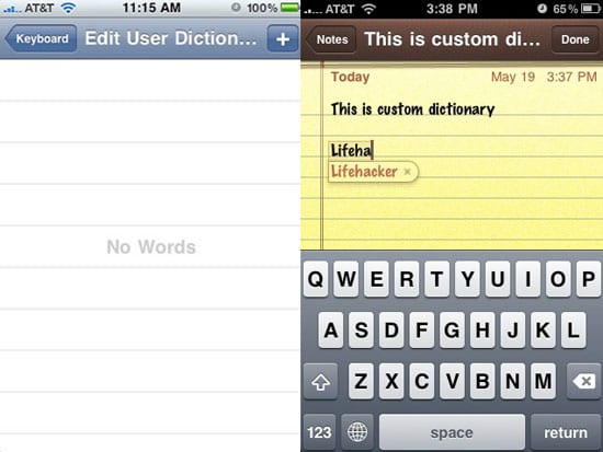 iPhone OS 4 upraviteľné slovníky